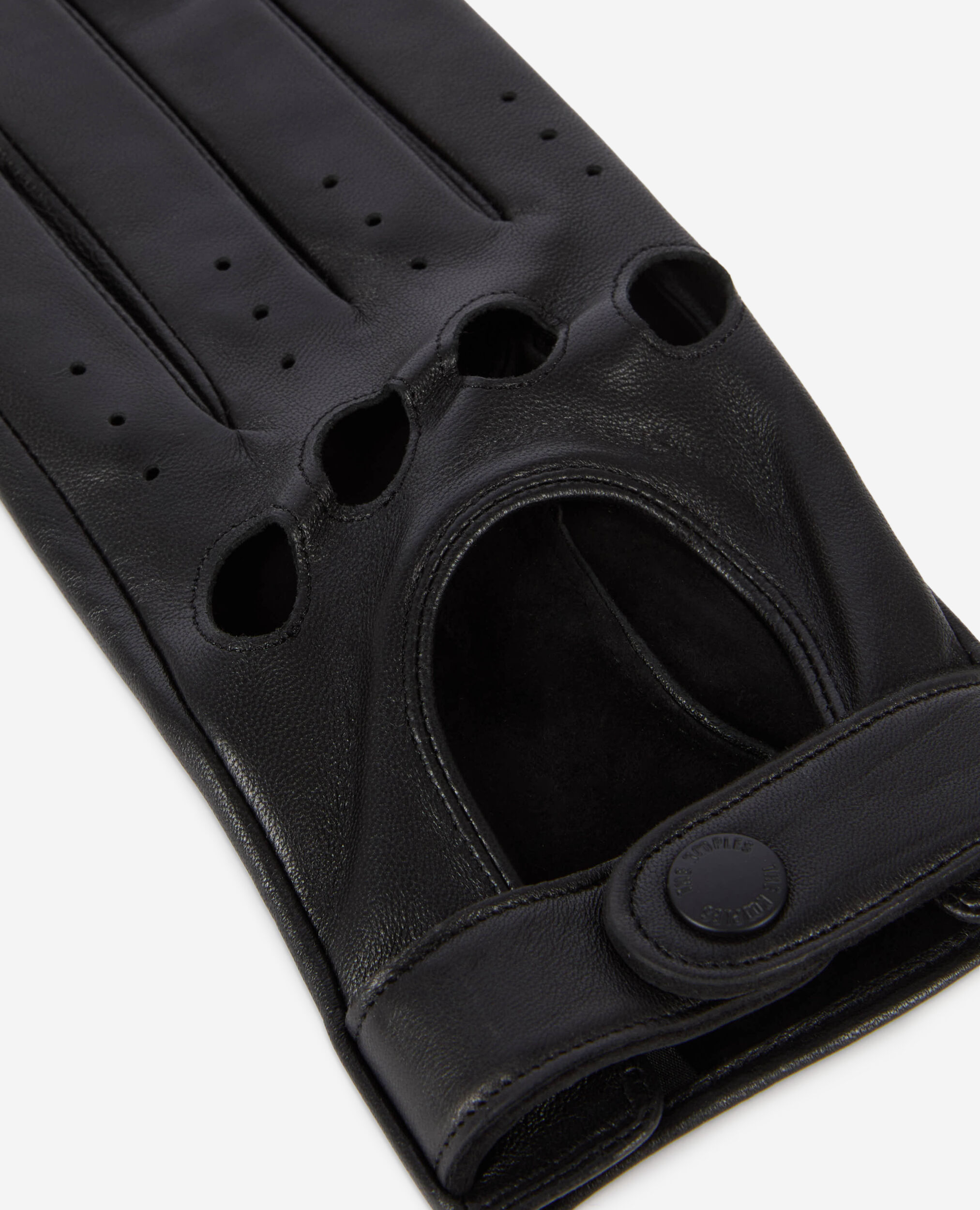 Gants style motard en cuir noir, BLACK, hi-res image number null