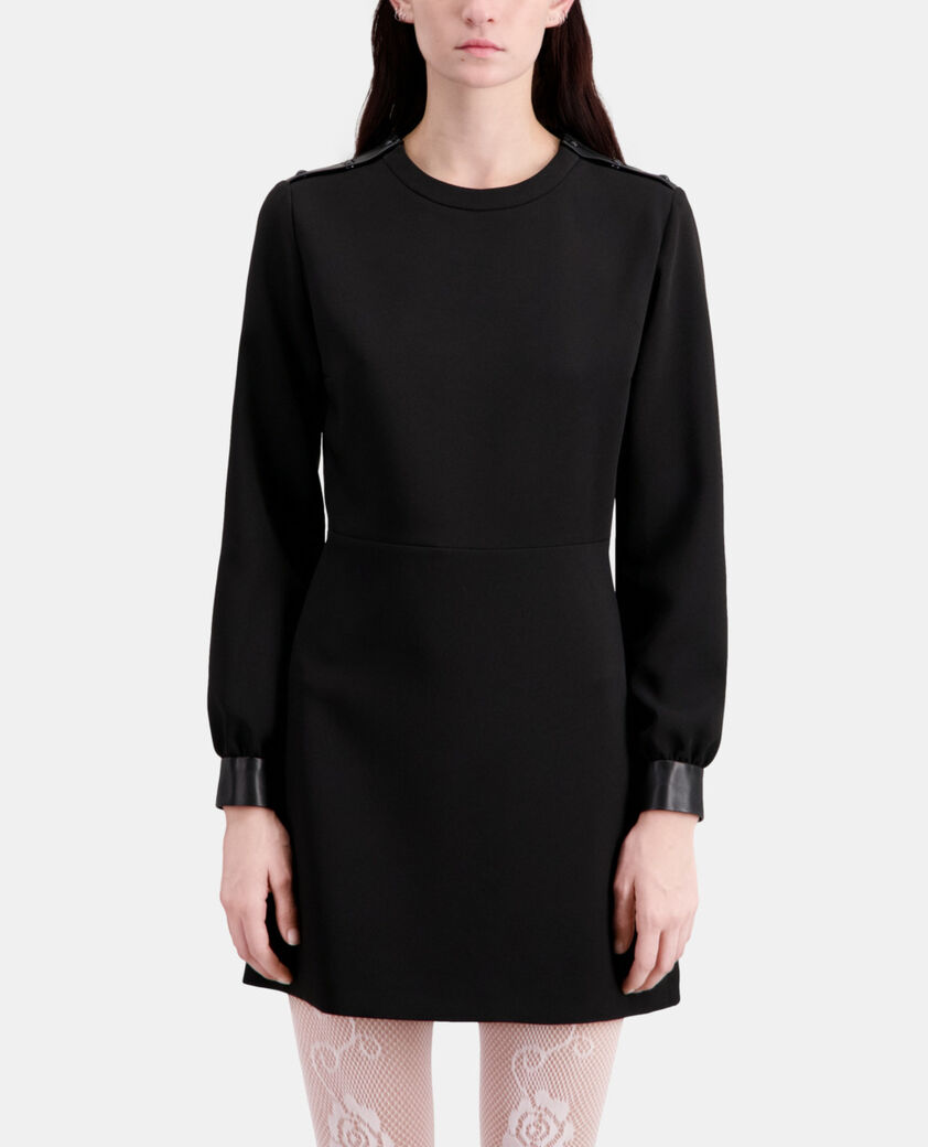The Kooples FEMME BLACK robe courte en crêpe avec détails en cuir