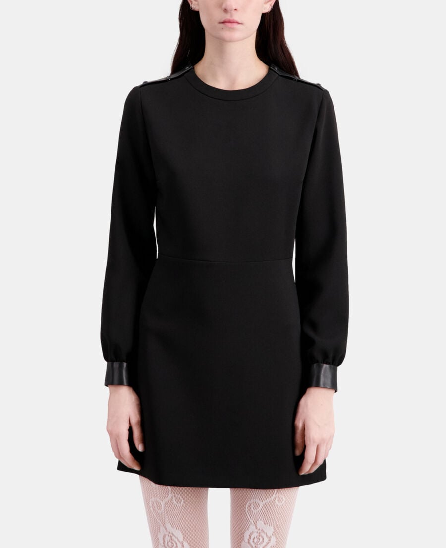 The Kooples FEMME BLACK robe courte en crêpe avec détails en cuir