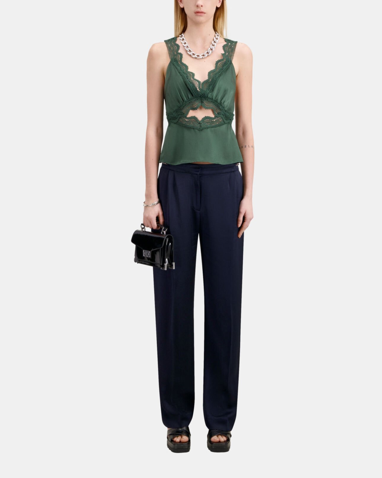 The Kooples DAMEN WOOD KAKI grünes top mit guipure-details
