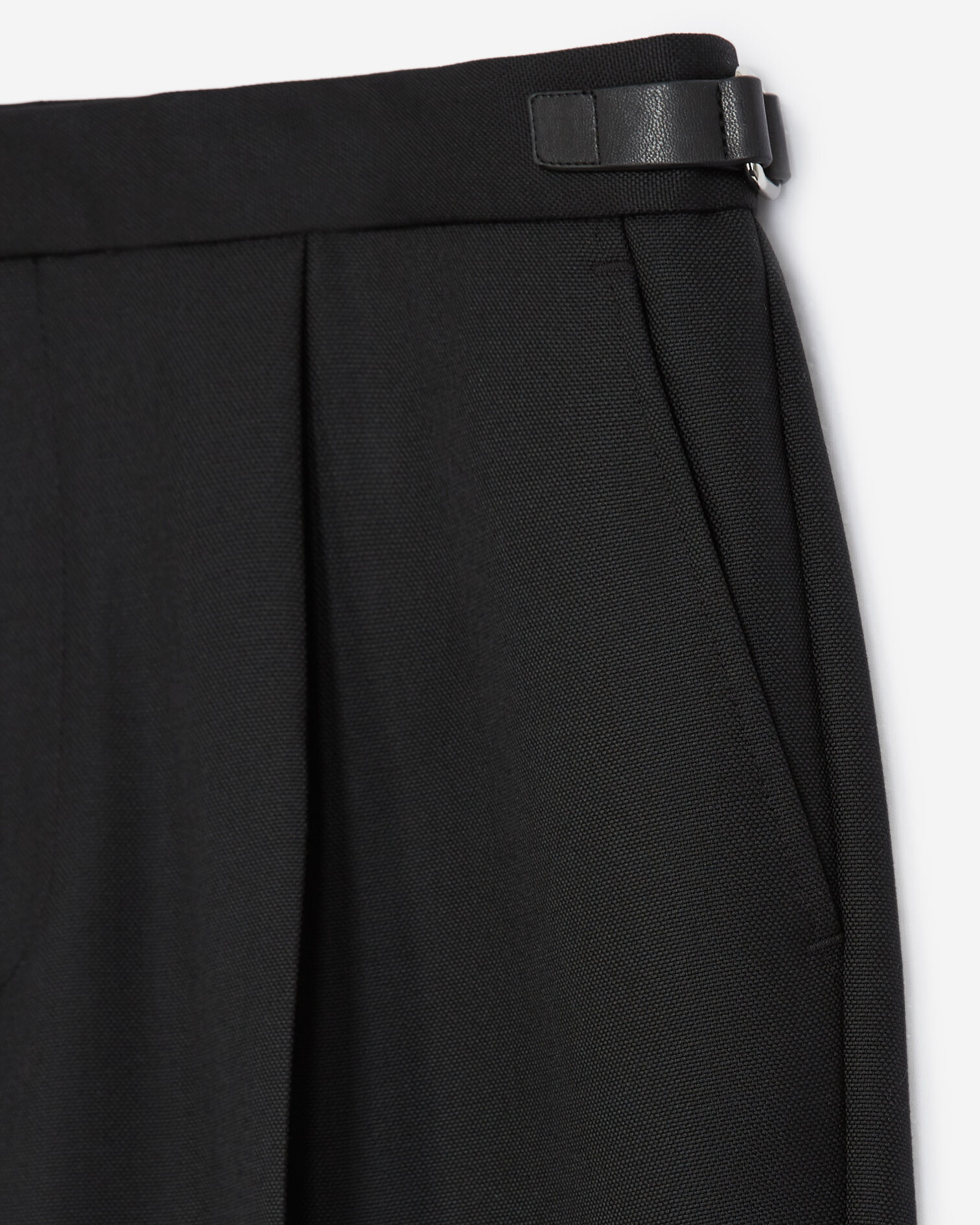 Straight black wool blend pants with pleats, BLACK, hi-res image number null