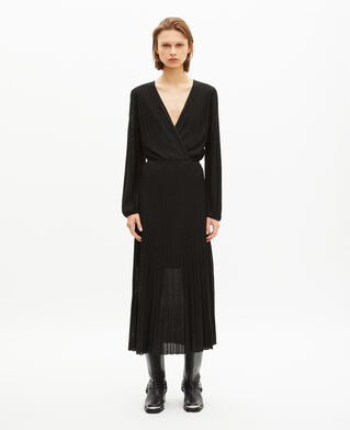 The Kooples DAMEN BLACK/BLACK SHINY langes, plissiertes kleid aus schwarzem lurex