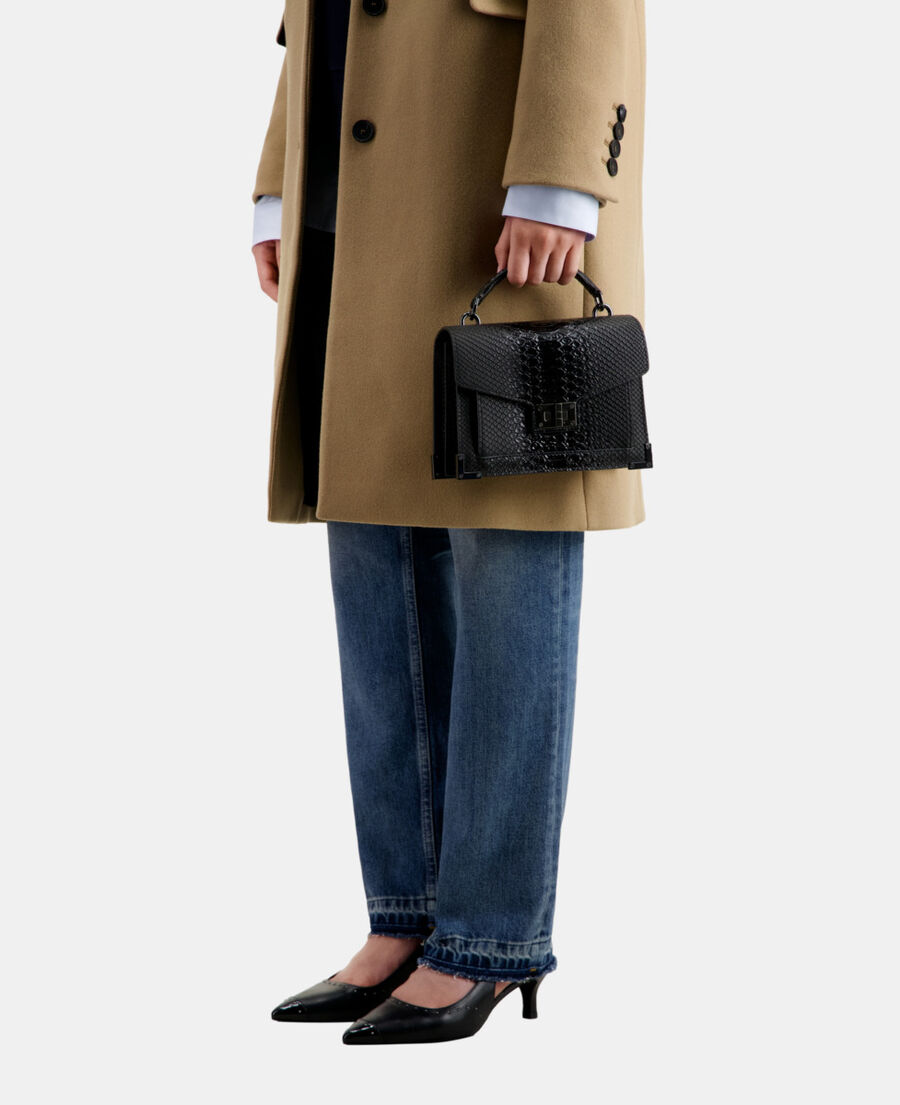 emily small bag in black python-effect leather