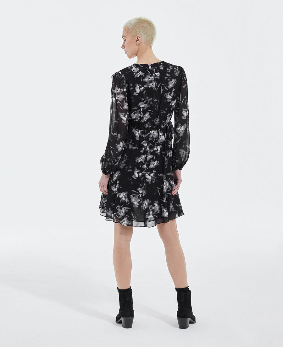 short black frilly printed dress