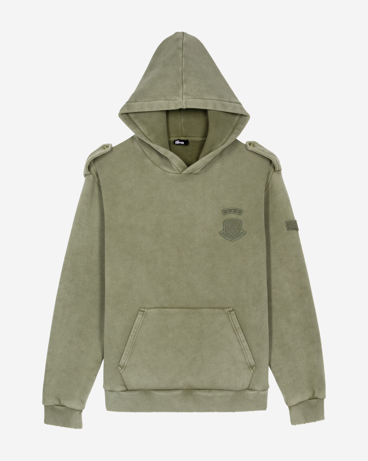 The Kooples HERREN KAKI khakifarbenes kapuzensweatshirt mit aufnähern
