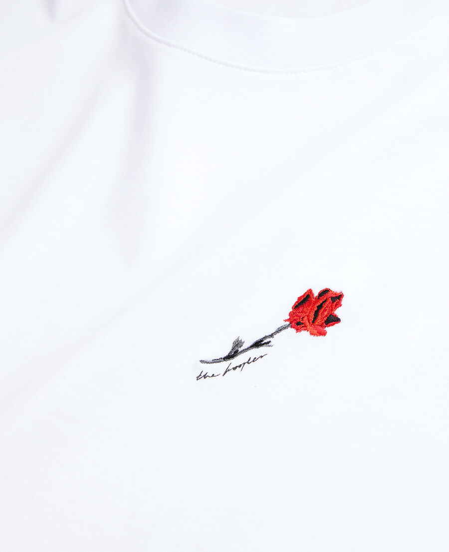 camiseta blanca bordado floral para hombre