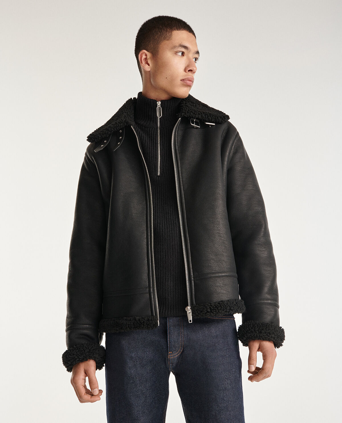 Black faux shearling jacket 2025