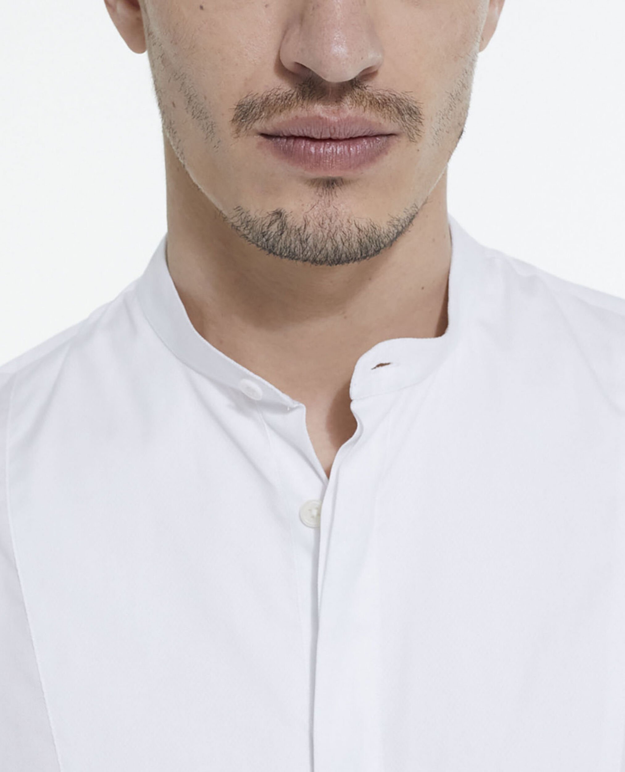 White cotton shirt with officer collar, WHITE, hi-res image number null