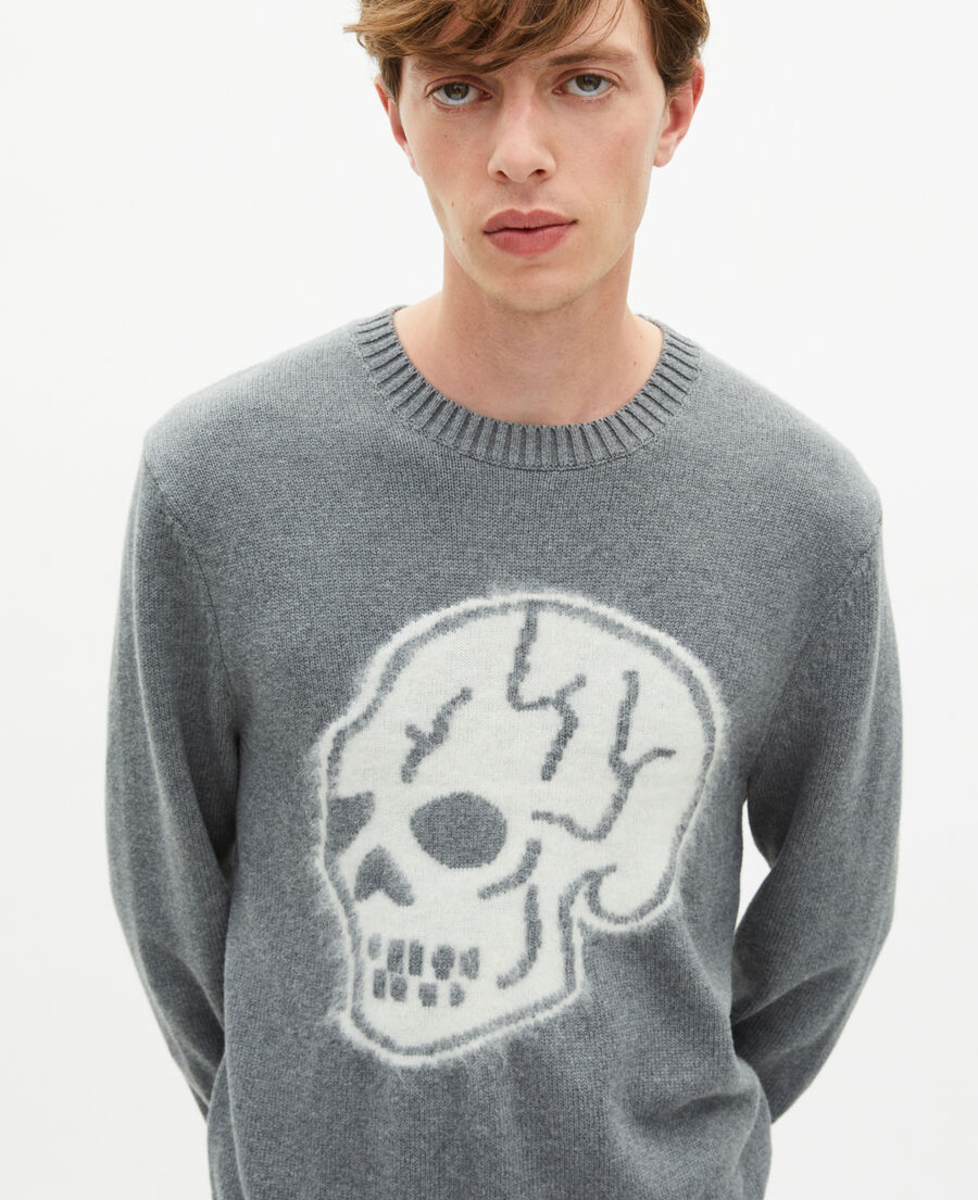 The Kooples MEN DARK GREY MELANGE light grey skull sweater