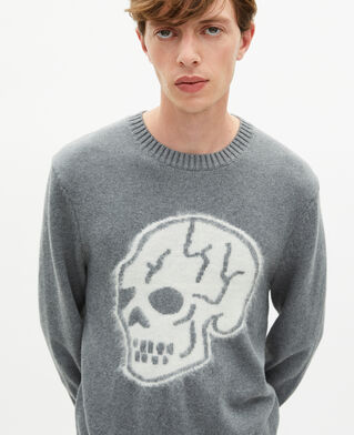 The Kooples MEN DARK GREY MELANGE light grey skull sweater