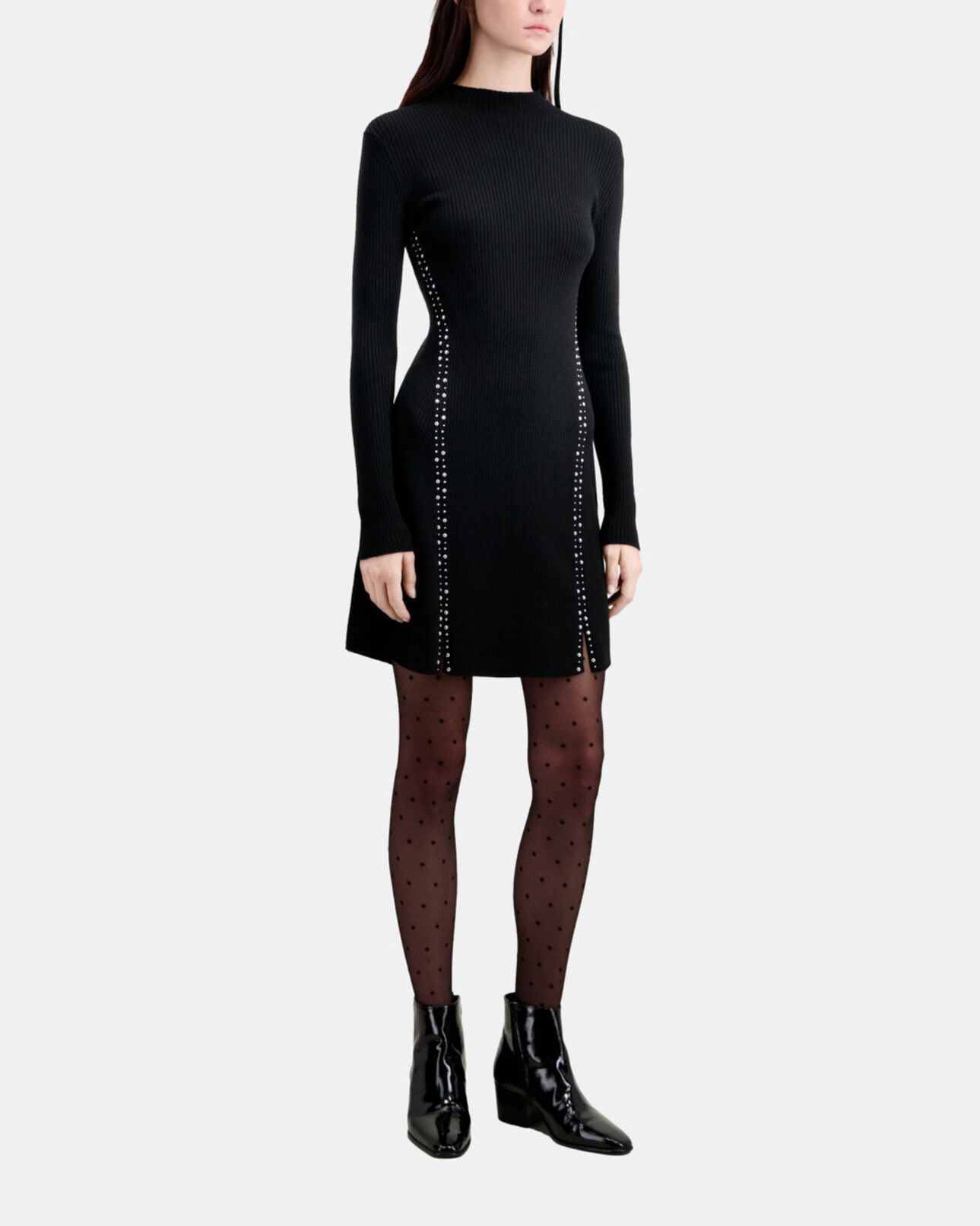The Kooples DAMEN BLACK schwarzes kurzes strickkleid mit nieten