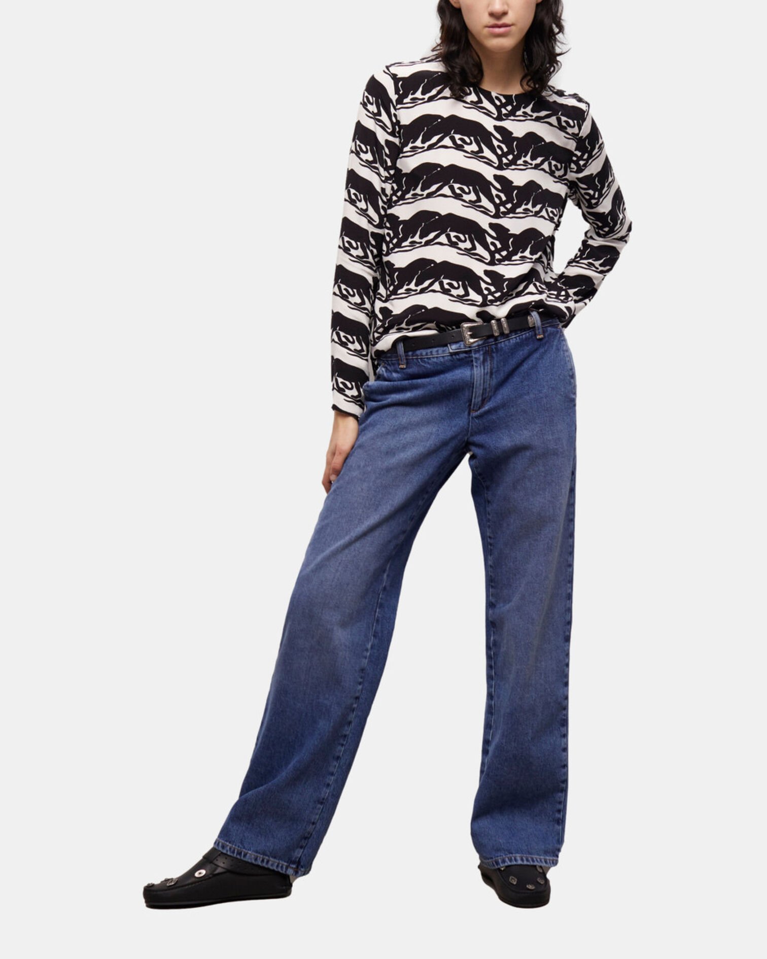 Blouse imprimé panthère, BLACK / WHITE, hi-res image number null