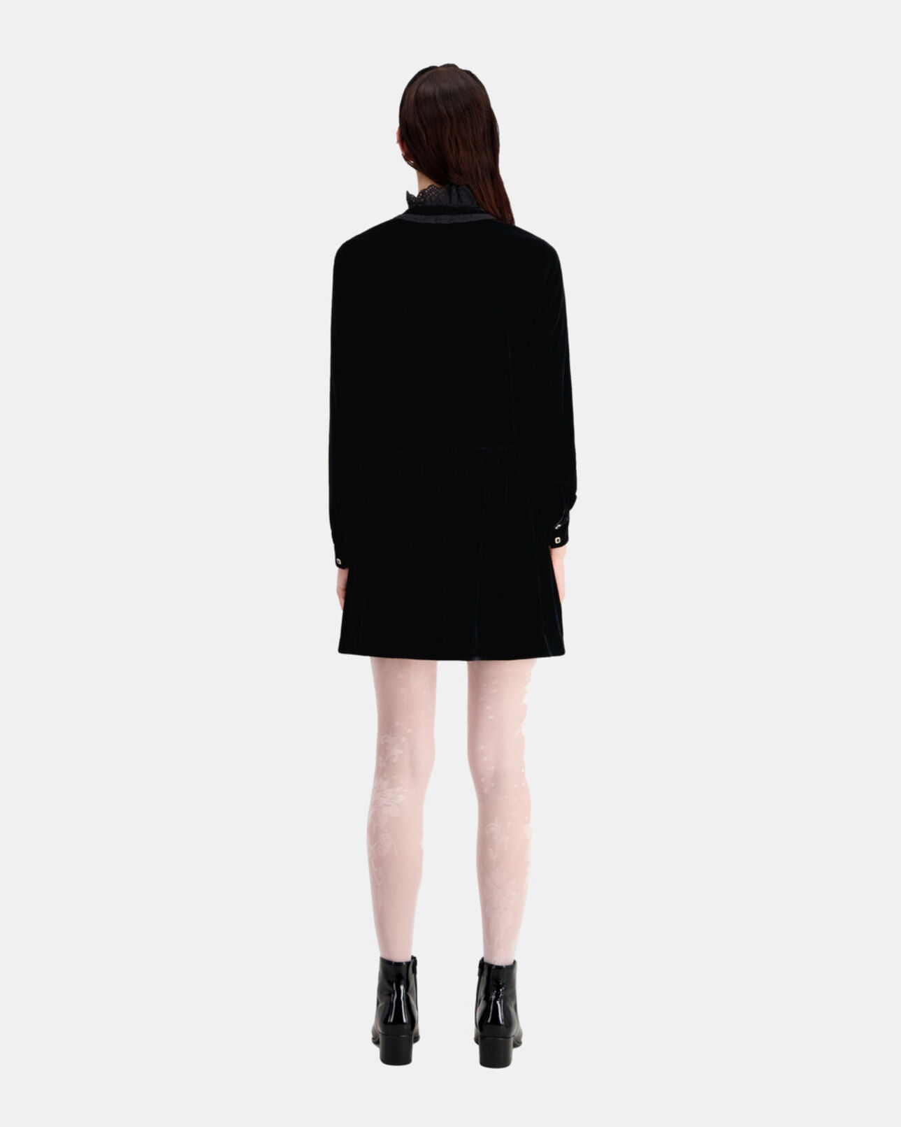 The Kooples WOMEN BLACK short black velvet dress with bijou buttons