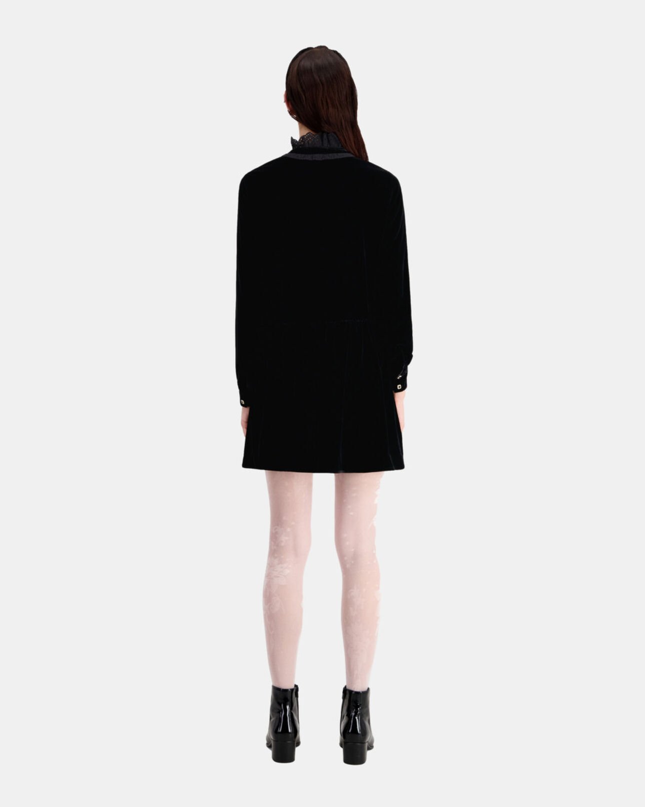 The Kooples WOMEN BLACK short black velvet dress with bijou buttons