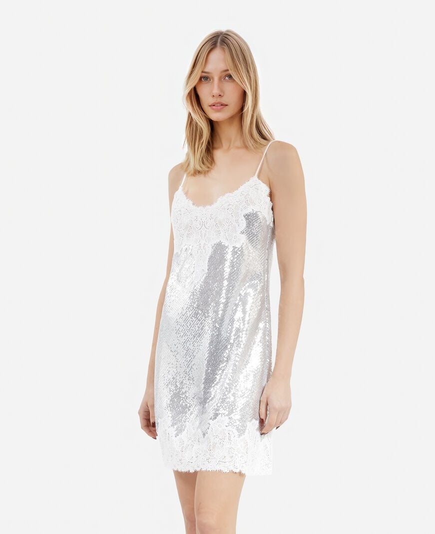 The Kooples DAMEN SILVER kurzes negligé-kleid mit silbernen pailletten