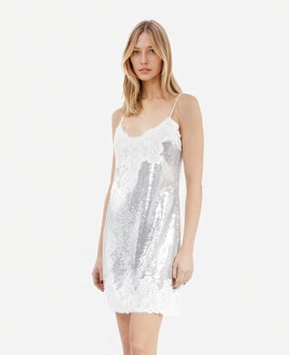 The Kooples DAMEN SILVER kurzes negligé-kleid mit silbernen pailletten