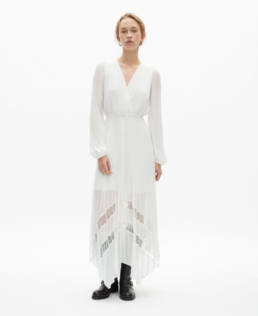 The Kooples F ECRU ecru plumetis long pleated dress