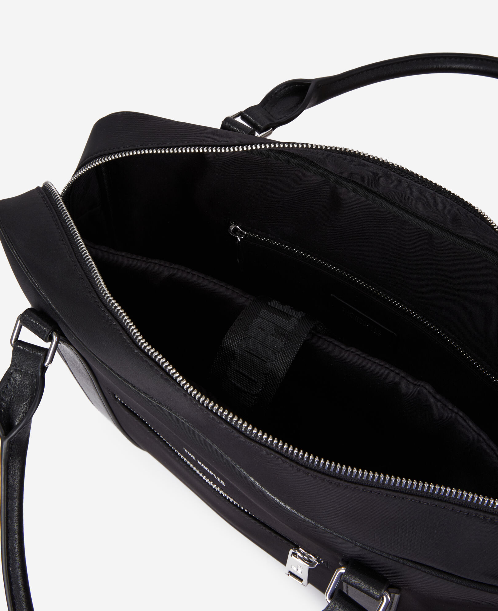The Kooples MEN BLACK briefcase in black leather and nylon fiber