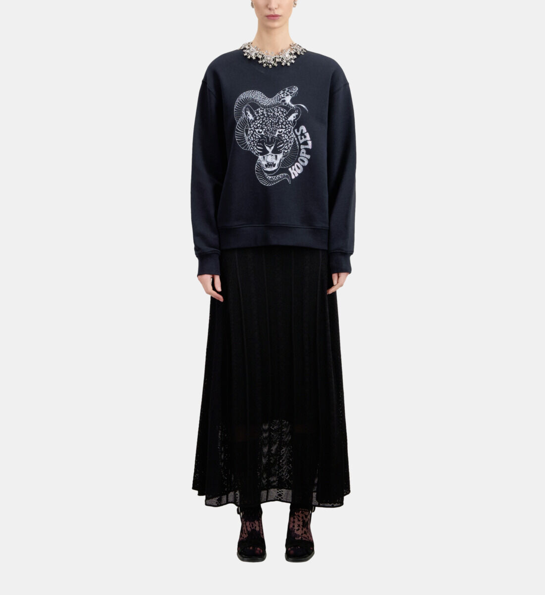 Black sweatshirt with Snake leopard serigraphy