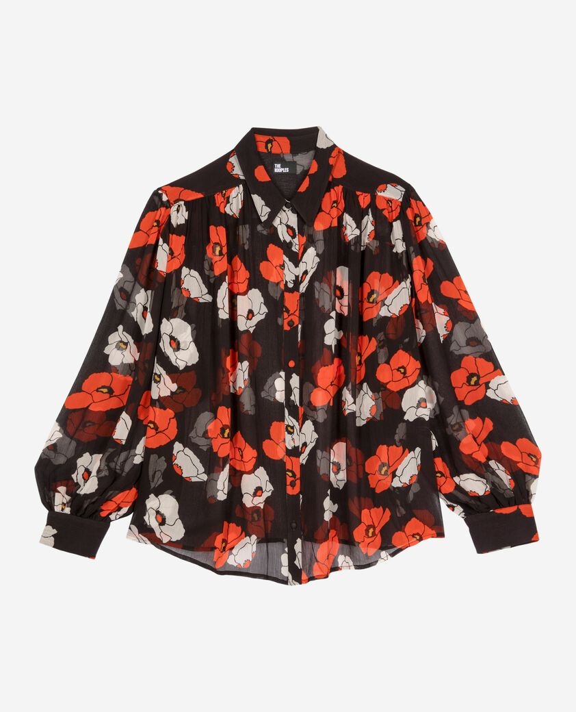The Kooples F BLACK RED OFF WHITE loose-fitting black floral print shirt