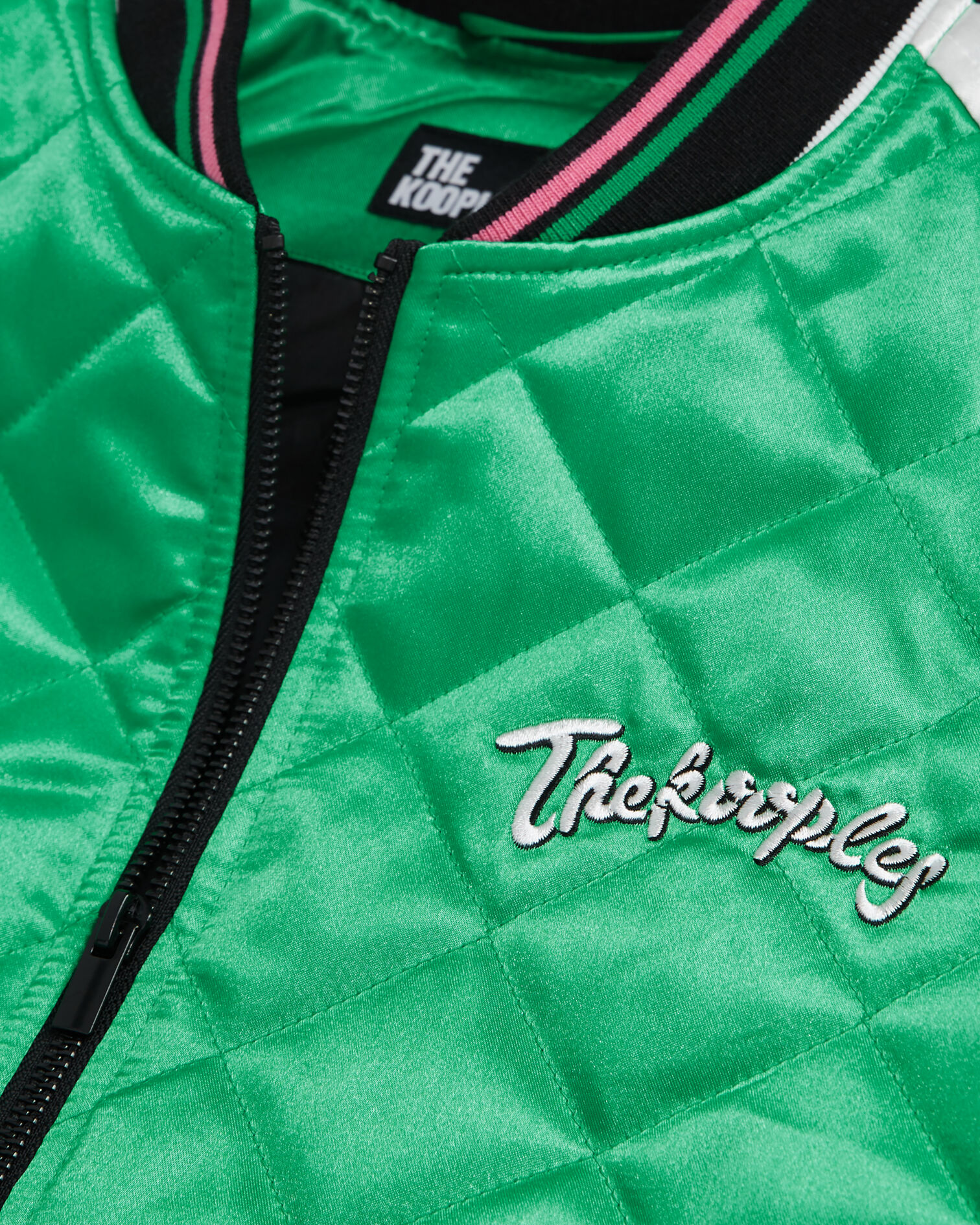 Two-tone satin teddy jacket with embroidery, GREEN-WHITE, hi-res image number null