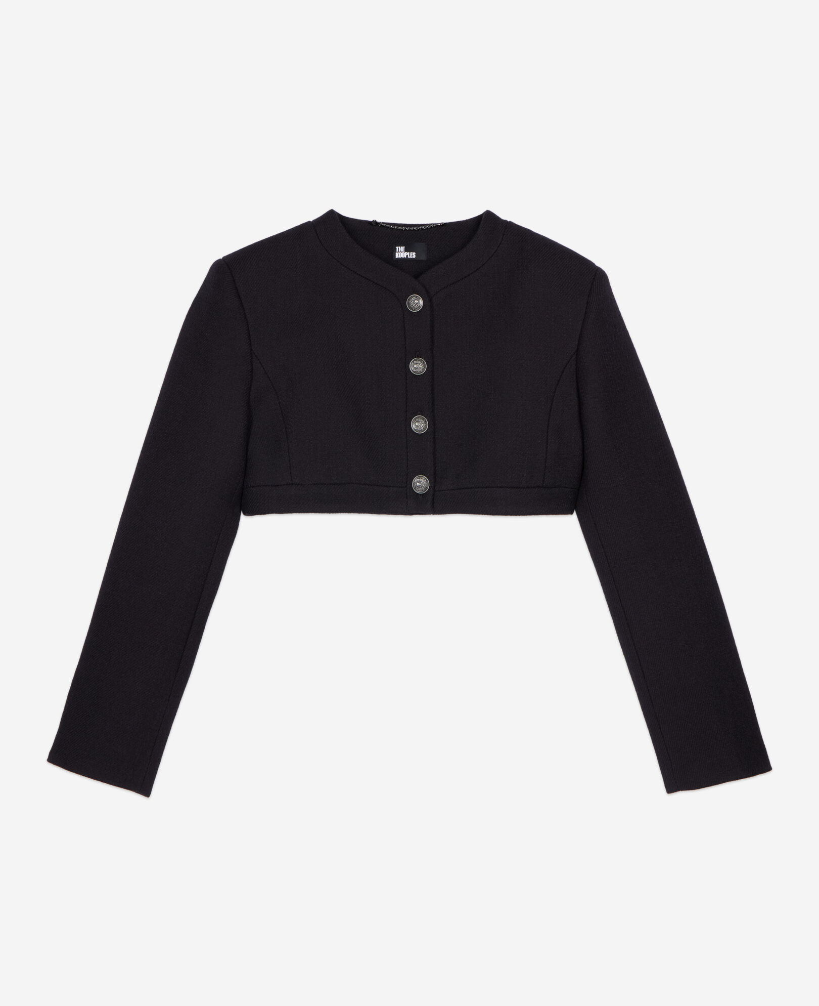 The Kooples FEMME BLACK veste en laine et coton noire