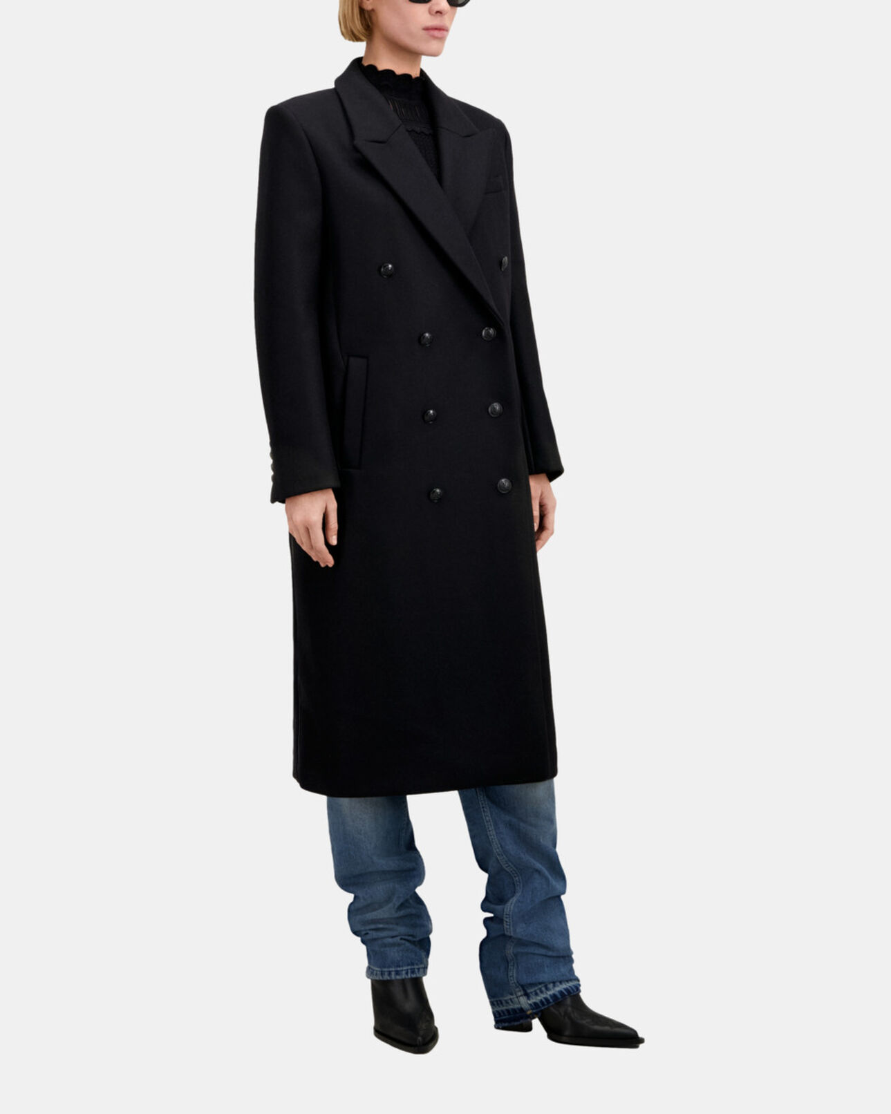 The Kooples FEMME BLACK manteau long noir en laine