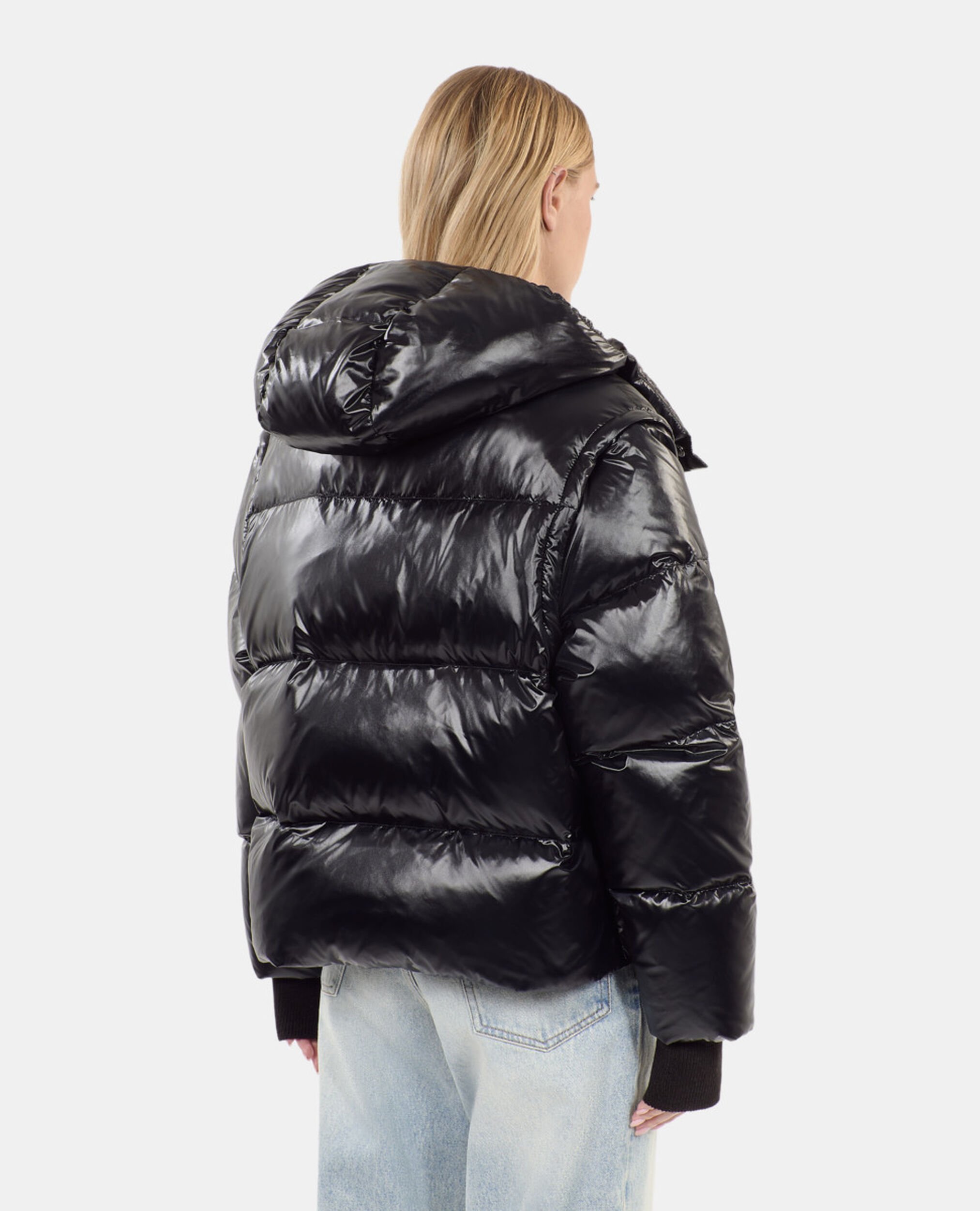 Black down jacket with detachable sleeves, BLACK, hi-res image number null
