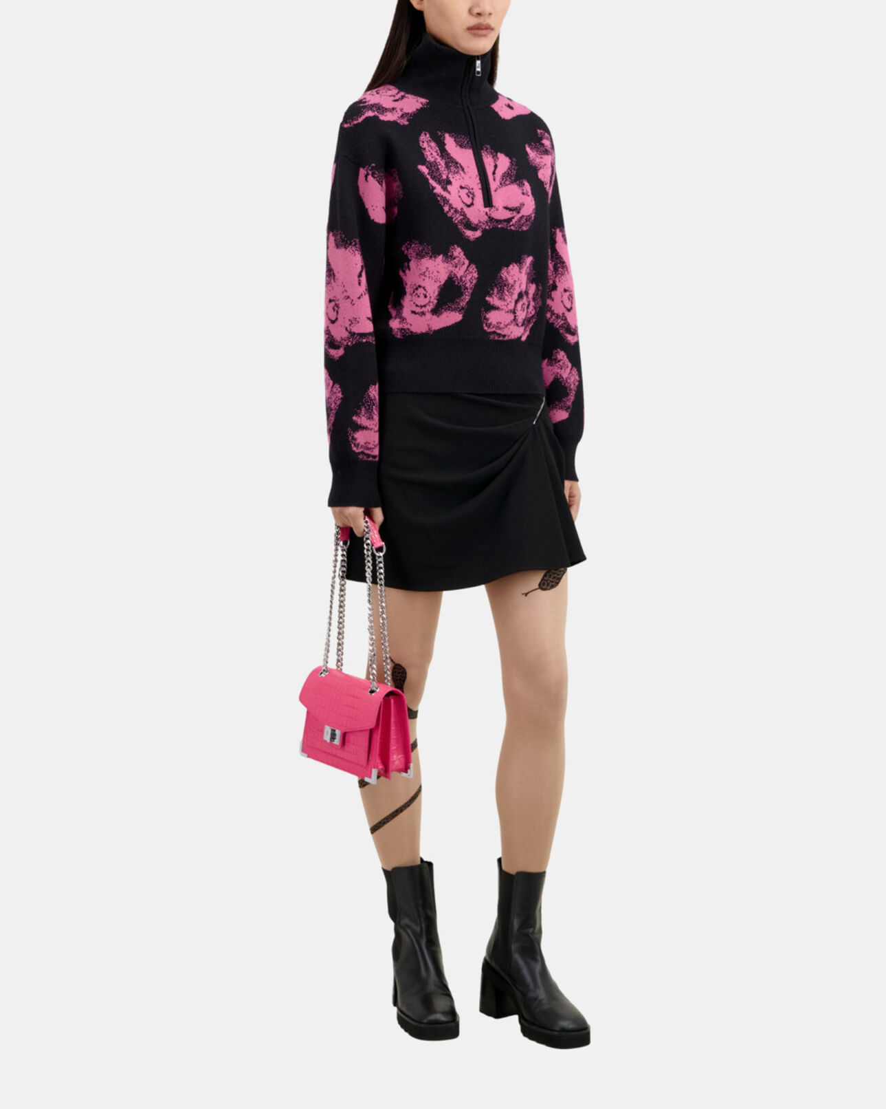 The Kooples WOMEN BLACK / PINK black sweater with flowers