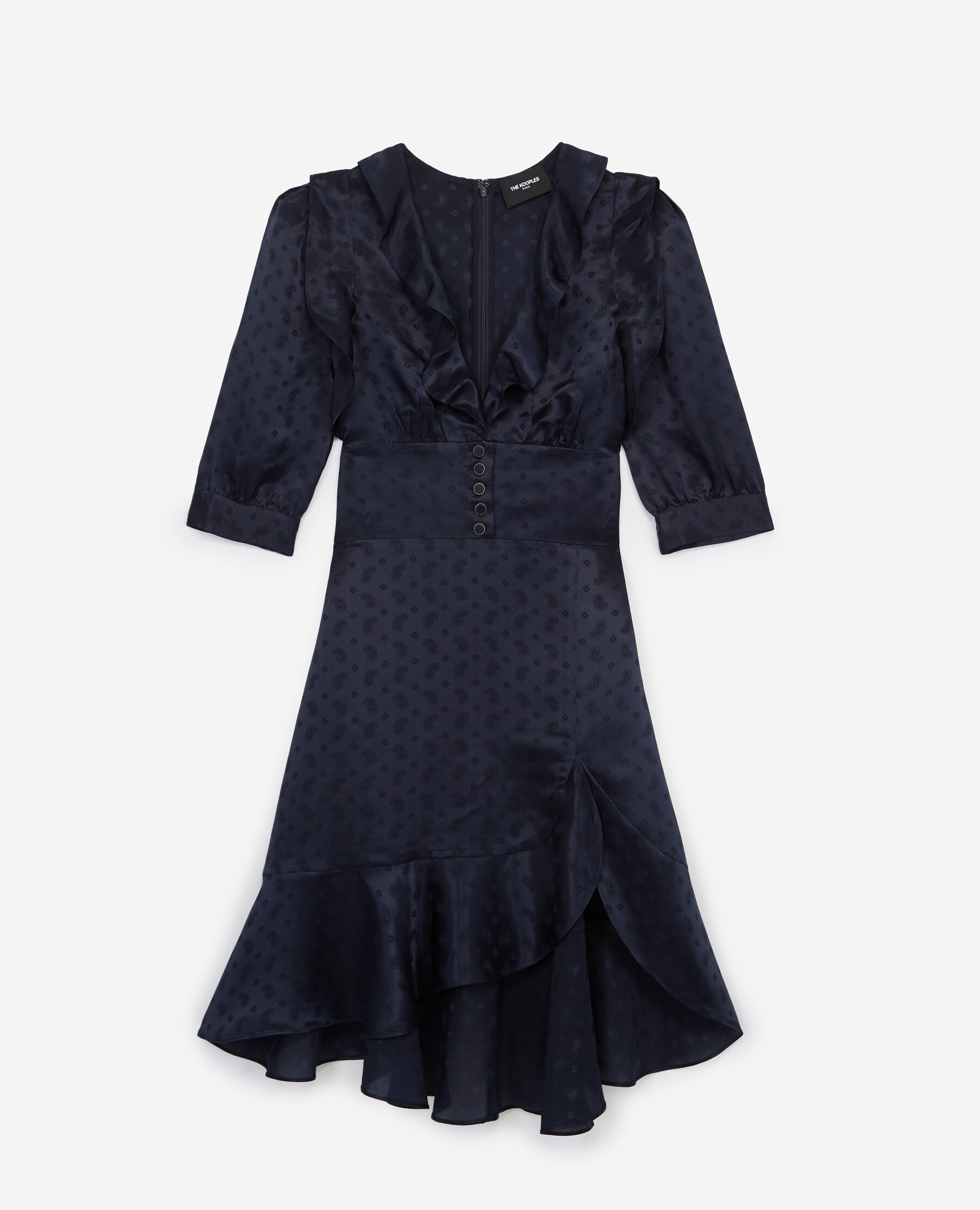Navy blue jacquard short frilly dress The Kooples UK