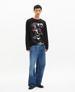 The Kooples MEN BLACK WASHED long-sleeved t-shirt with black screen printing
