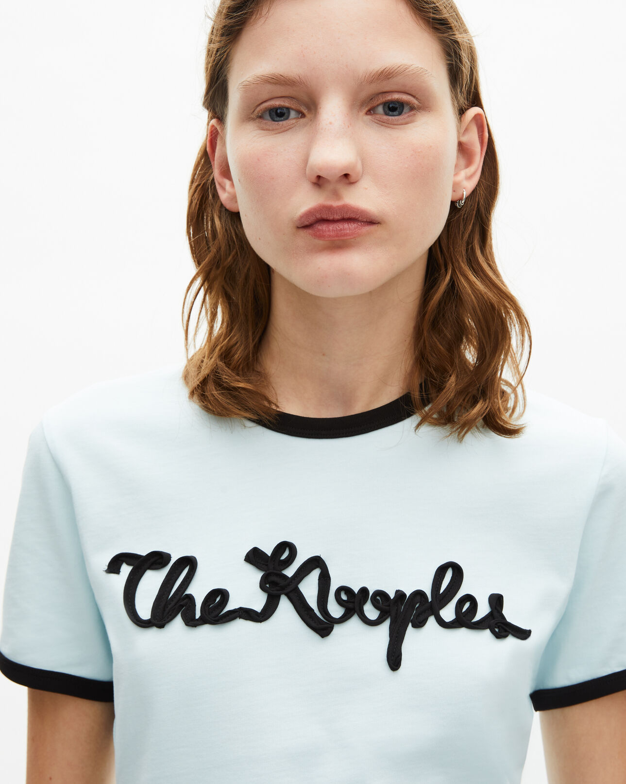 The Kooples WOMEN BABY BLUE light blue ribbon embroidery t-shirt