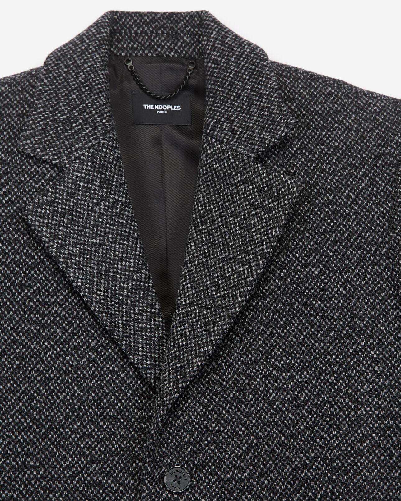 The Kooples MEN LIGHT GREY MELANGE martingale belt grey leather collar wool coat