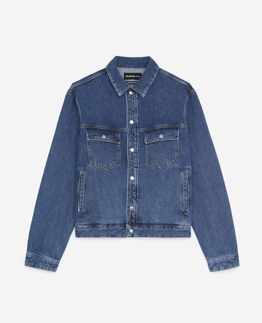 The Kooples HERREN BLEU INDIGO jeansjacke blau mit druckknöpfen