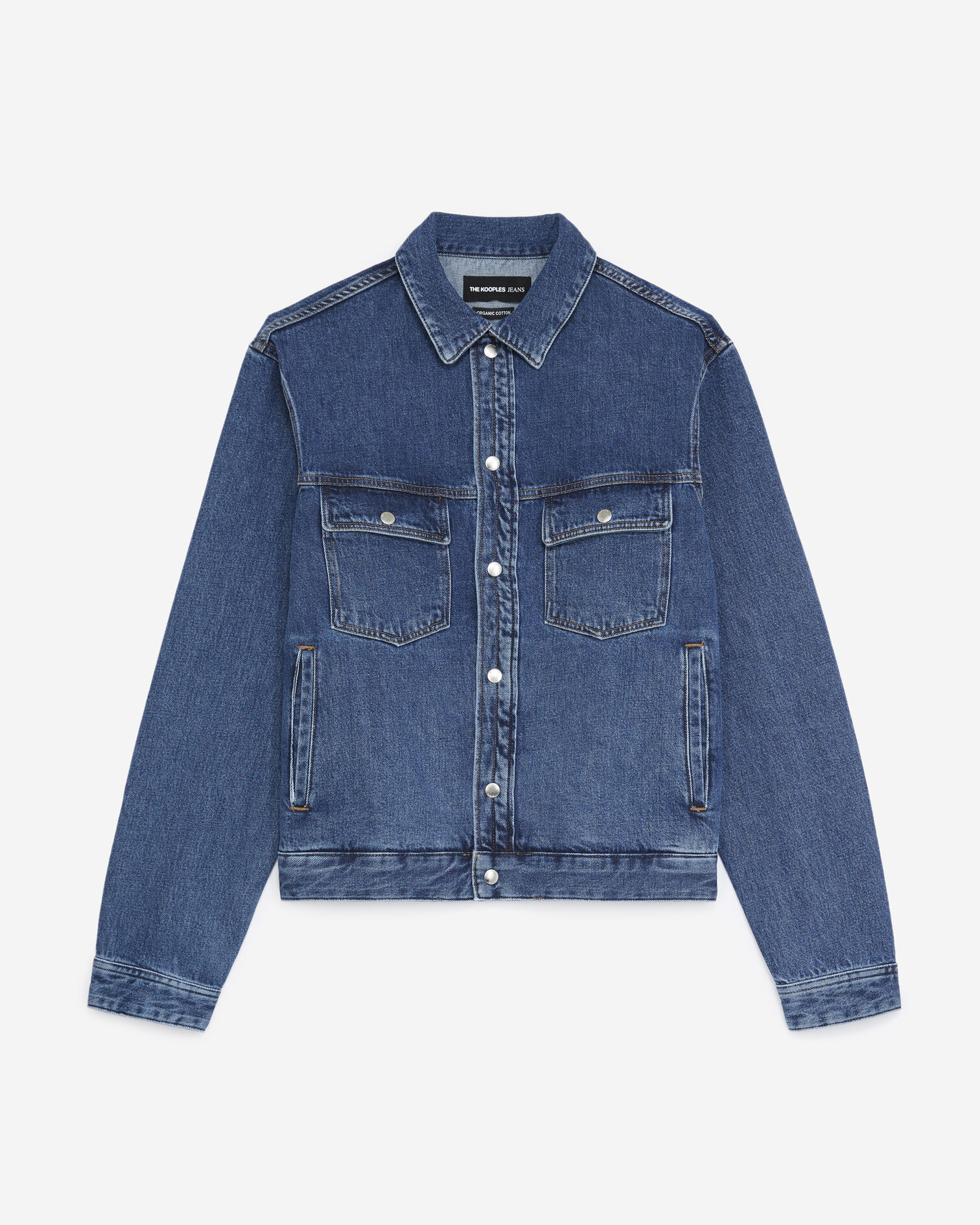 Blue denim jacket with press studs, BLEU INDIGO, hi-res image number null