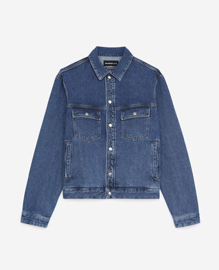 The Kooples HERREN BLEU INDIGO jeansjacke blau mit druckknöpfen