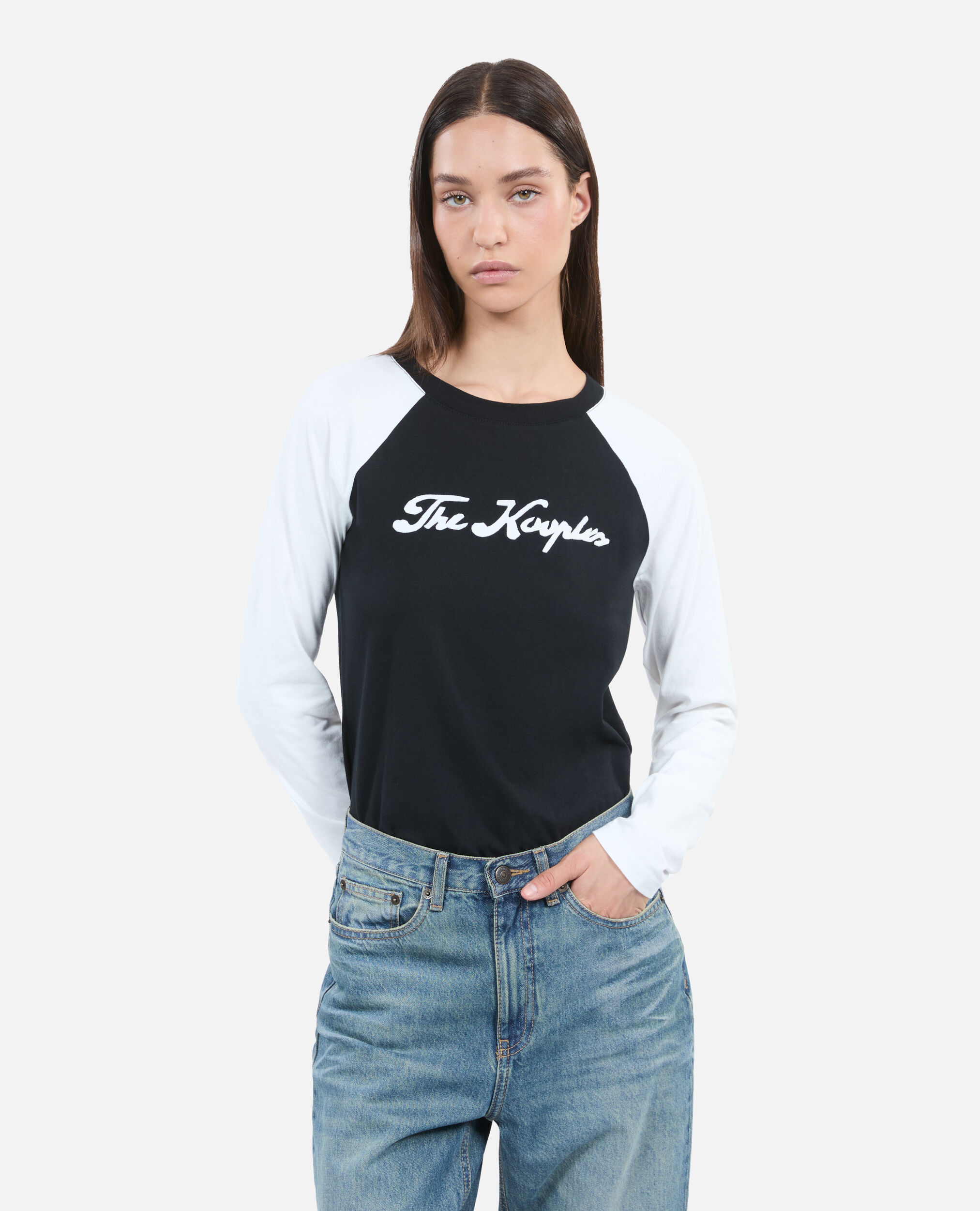 T-shirt manches longues noir et blanc, BLACK, hi-res image number null
