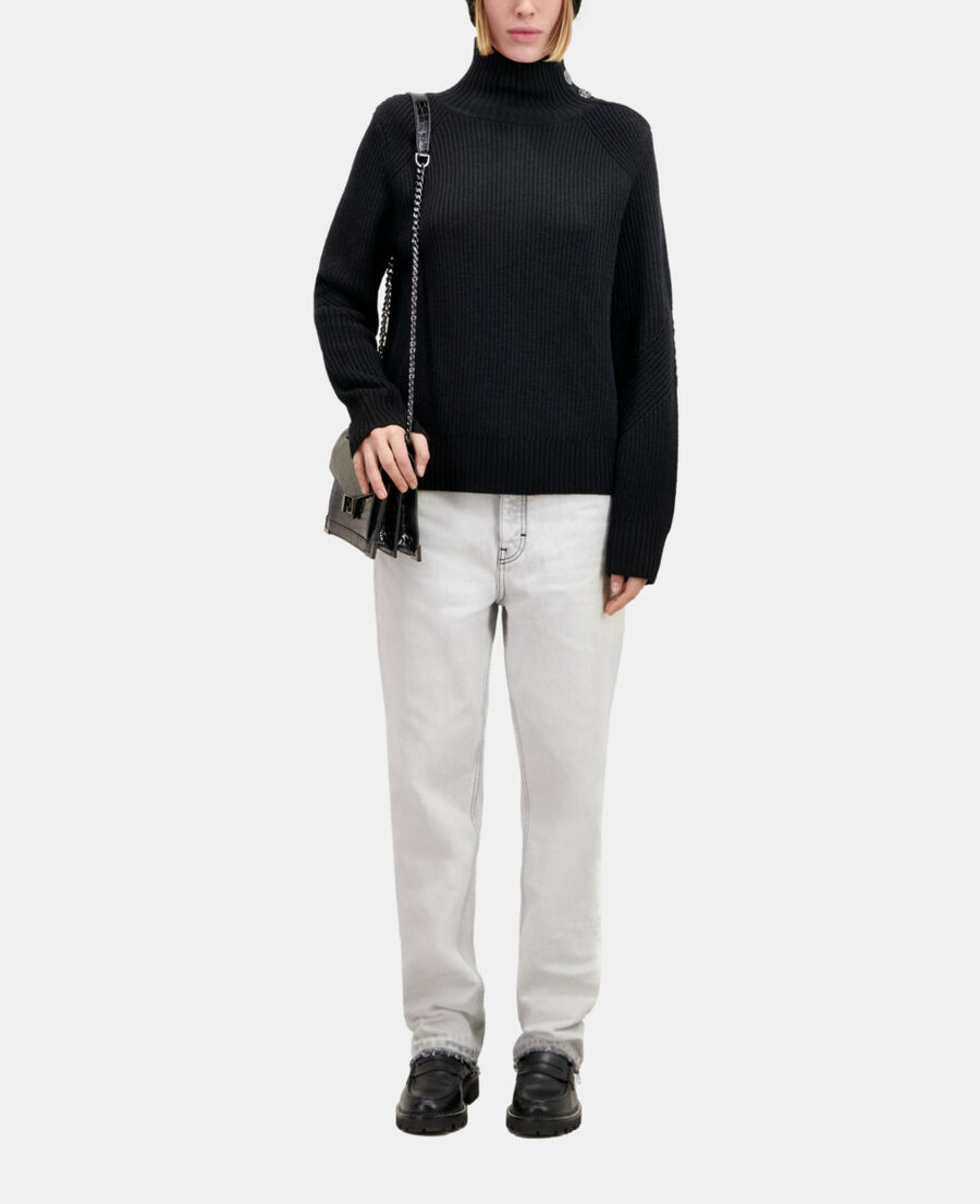 black wool sweater with bijou buttons