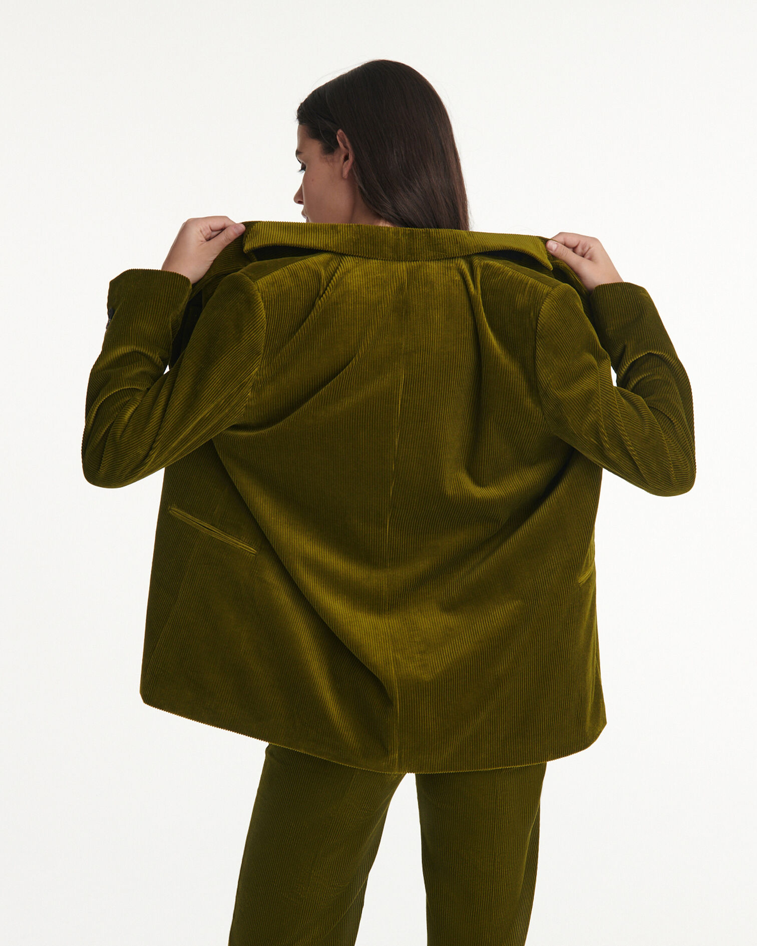 Green double-breasted corduroy jacket, DARK GREEN, hi-res image number null