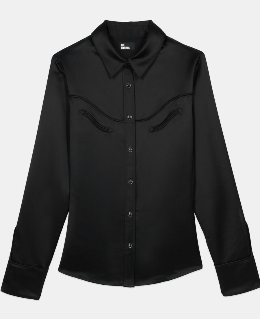 The Kooples F BLACK black western-style satin shirt