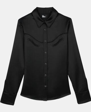 The Kooples F BLACK black western-style satin shirt