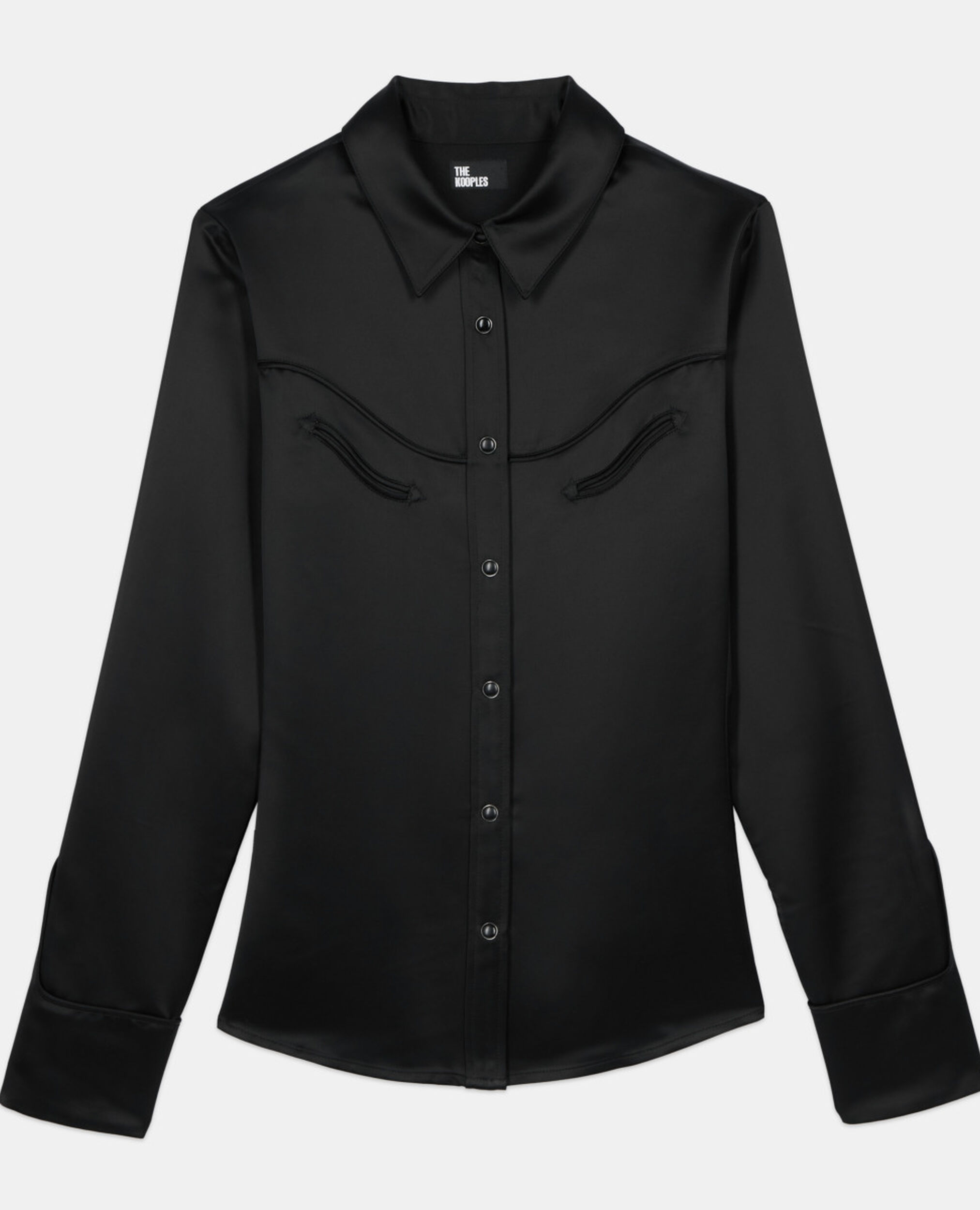 Black western-style satin shirt, BLACK, hi-res image number null