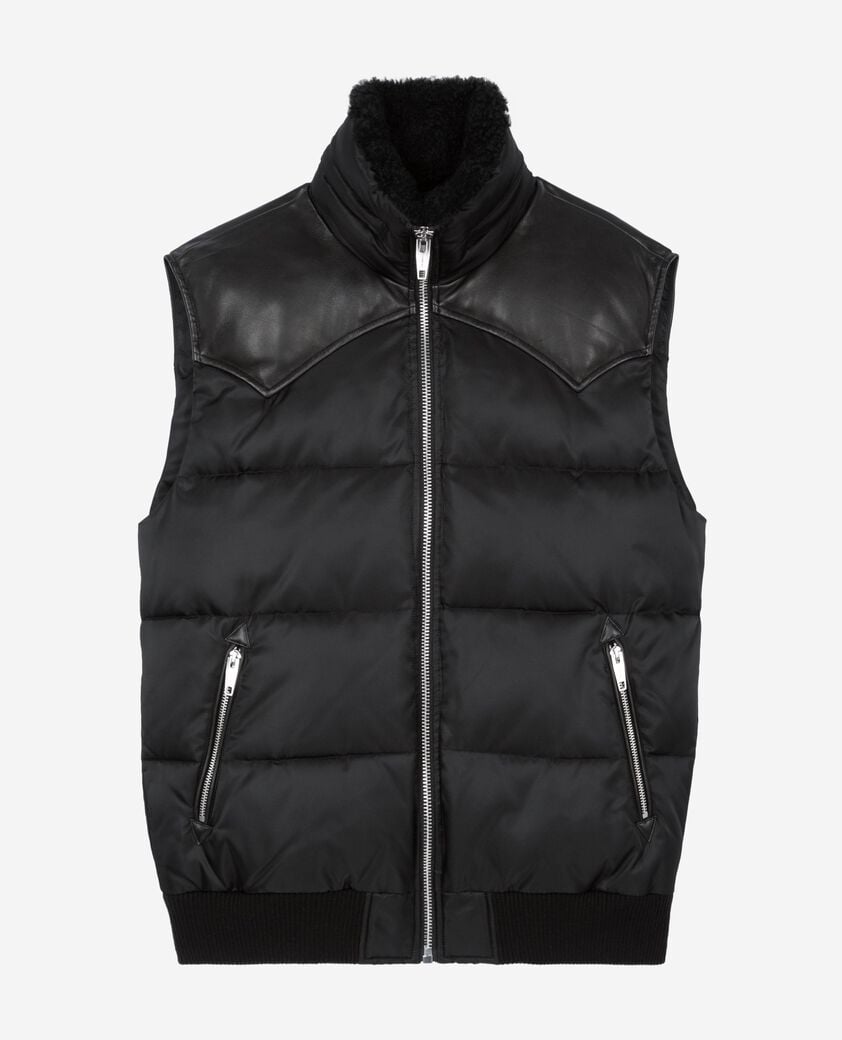 The Kooples HOMBRE BLACK chaqueta de plumas sin mangas con cuello efecto pelo negro