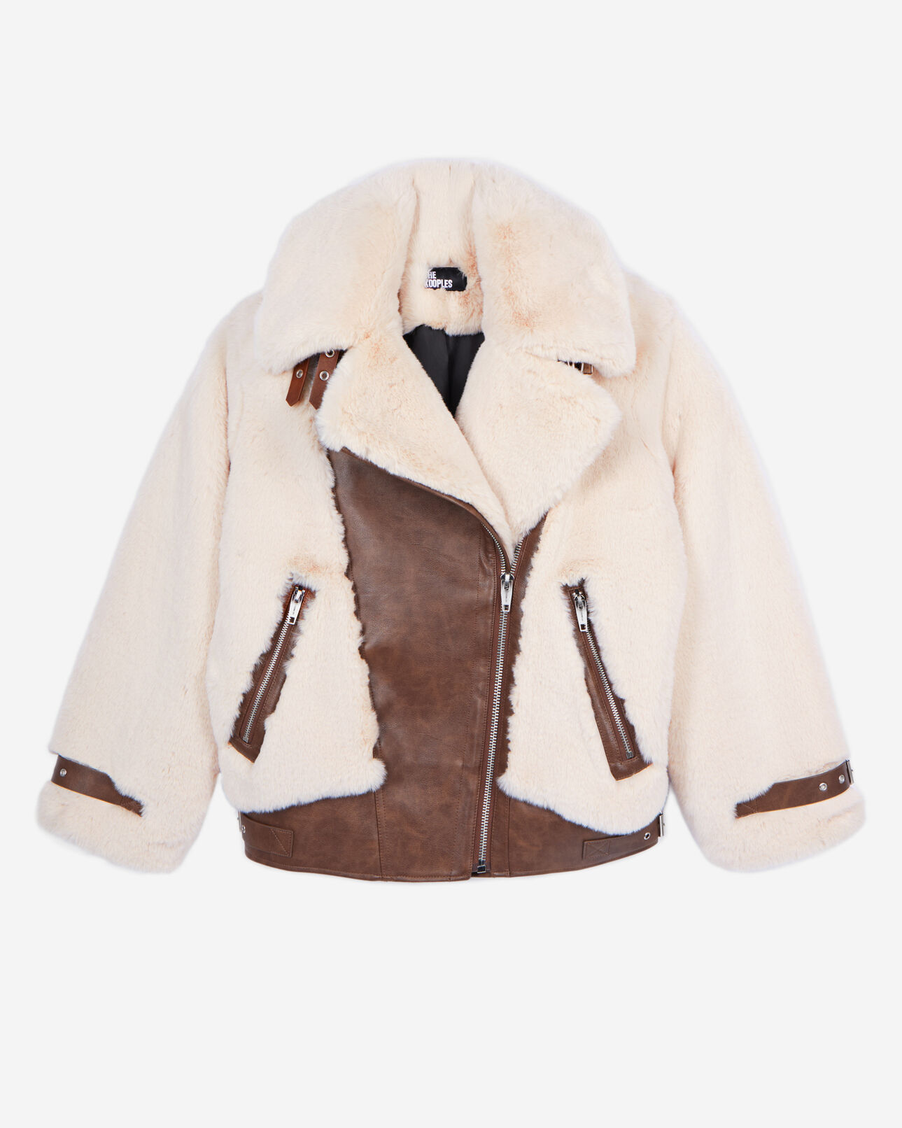 The Kooples WOMEN ECRU ecru fur-effect aviator jacket