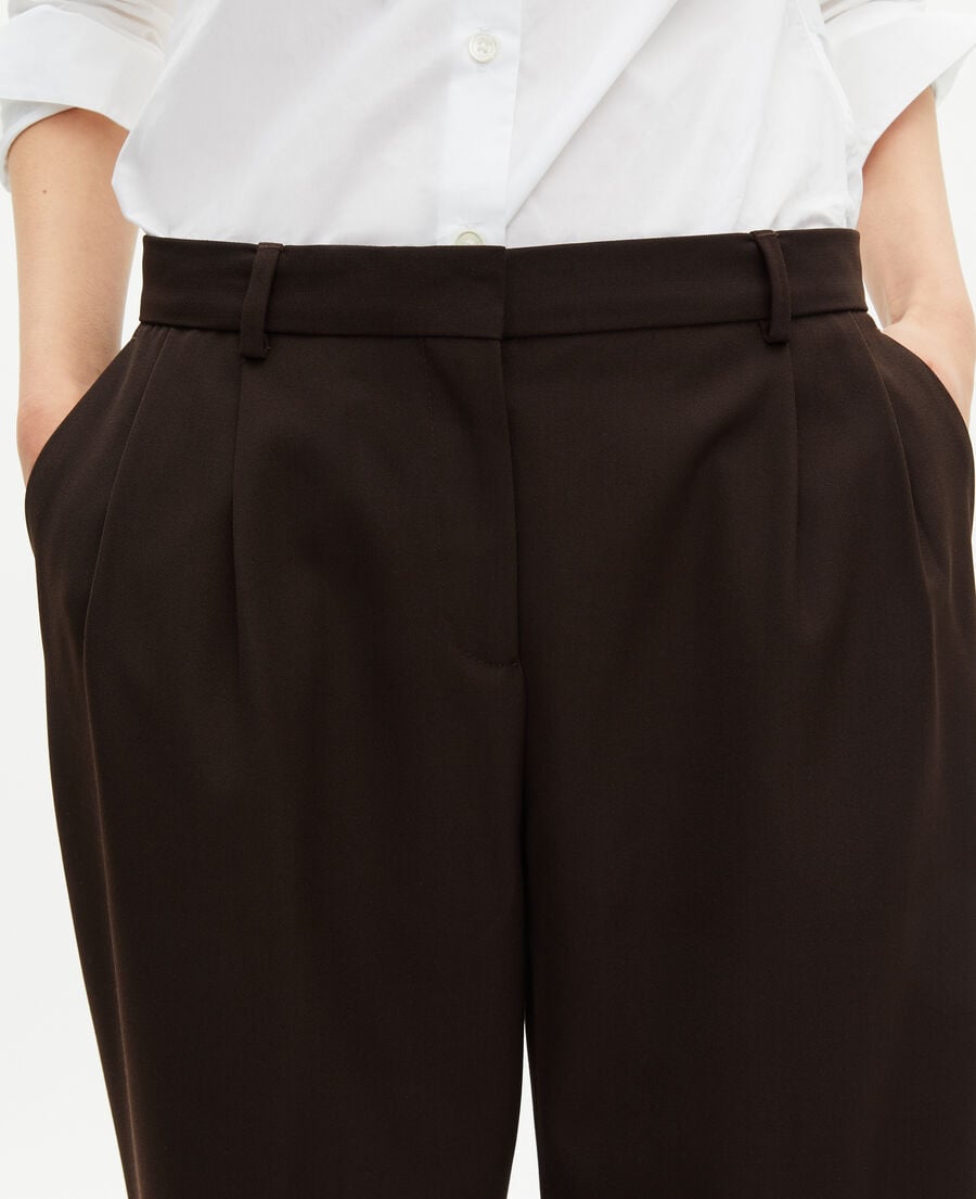 The Kooples WOMEN BROWN brown wool blend wide-leg tailored pants