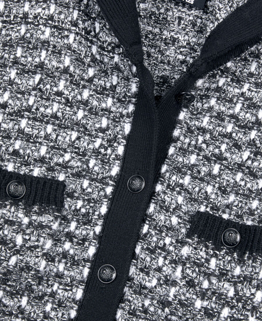 The Kooples F BLACK / WHITE black and white tweed hooded cardigan