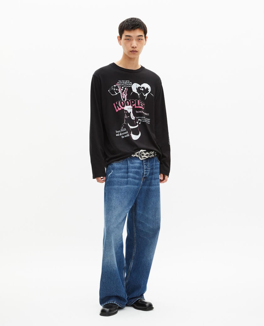 The Kooples H BLACK WASHED long-sleeved t-shirt with black screen printing