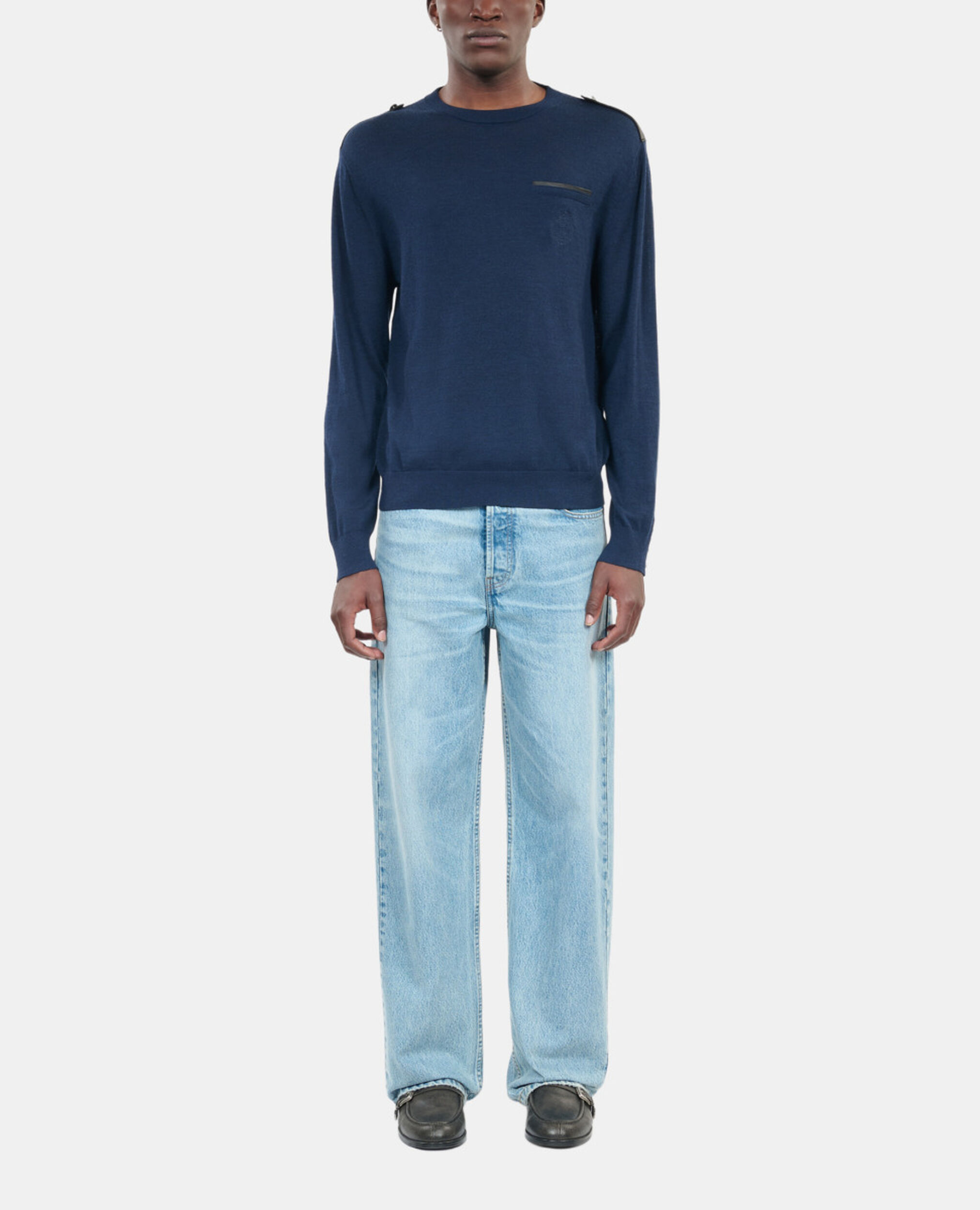 Blue merino wool sweater, DARK BLUE, hi-res image number null