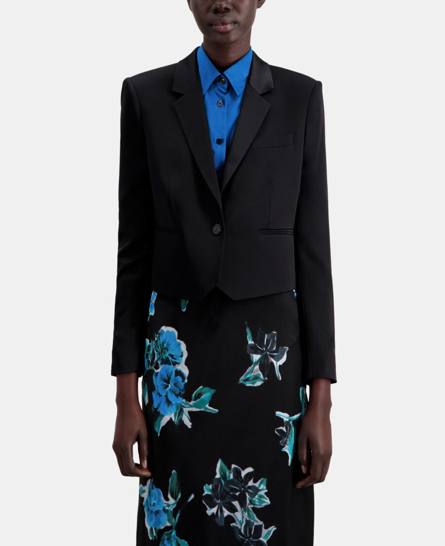 The Kooples WOMEN BLACK short black satin blazer