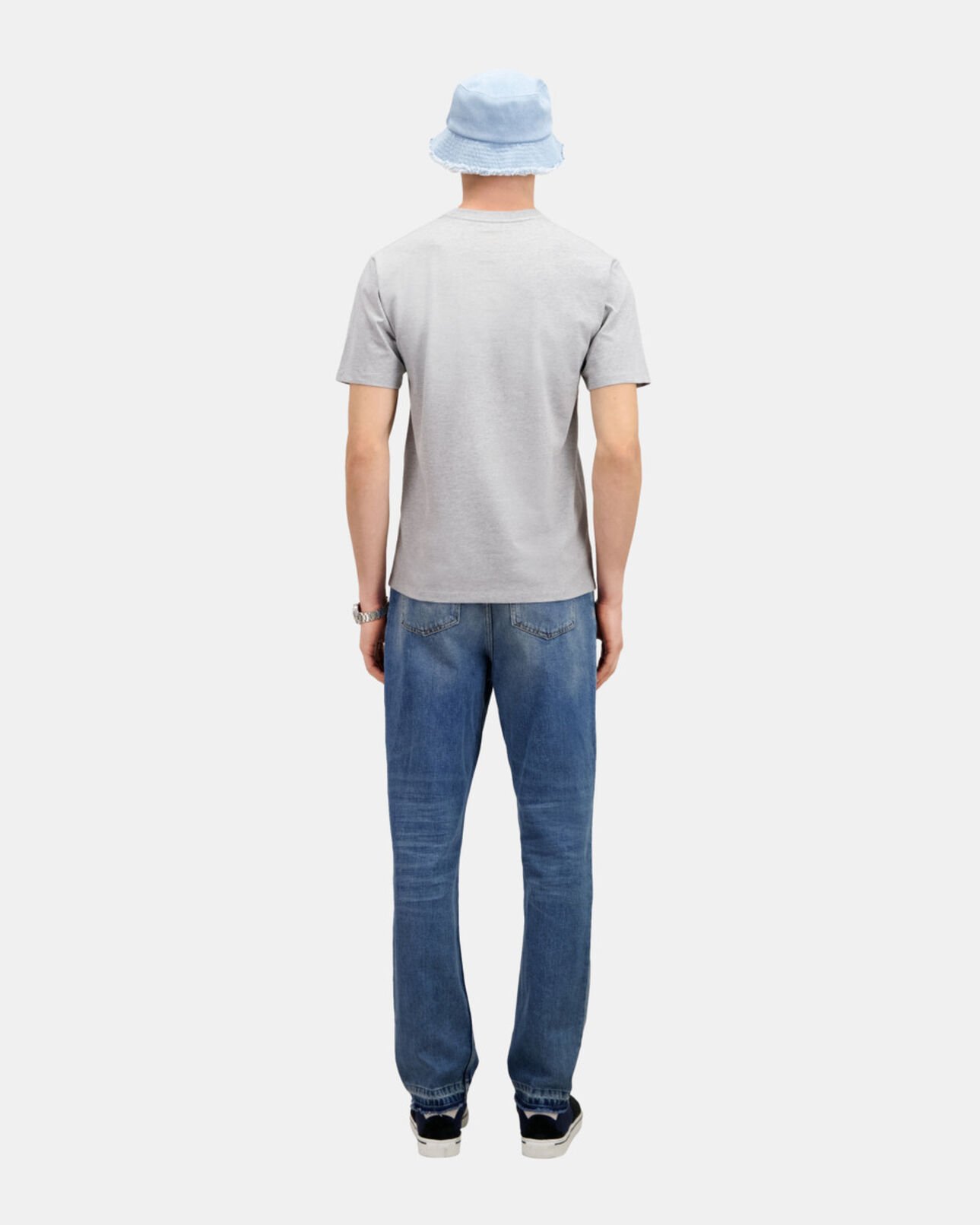 The Kooples MEN GREY MELANGE light grey t-shirt with skull heart serigraphy